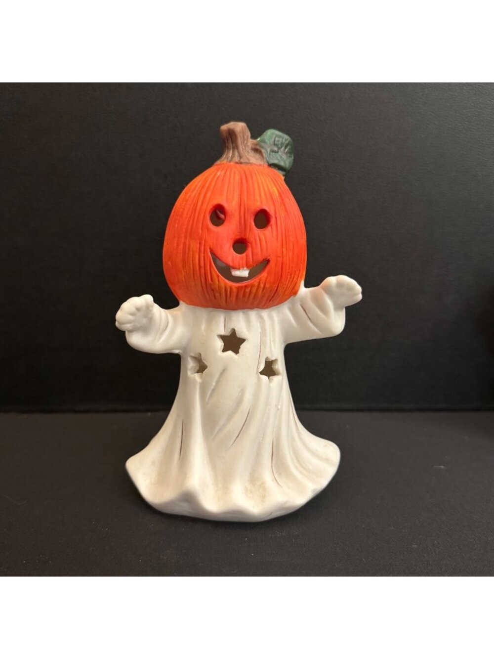 Halloween Ceramic Pumpkin Ghost Tealight Holder With Star Cutouts